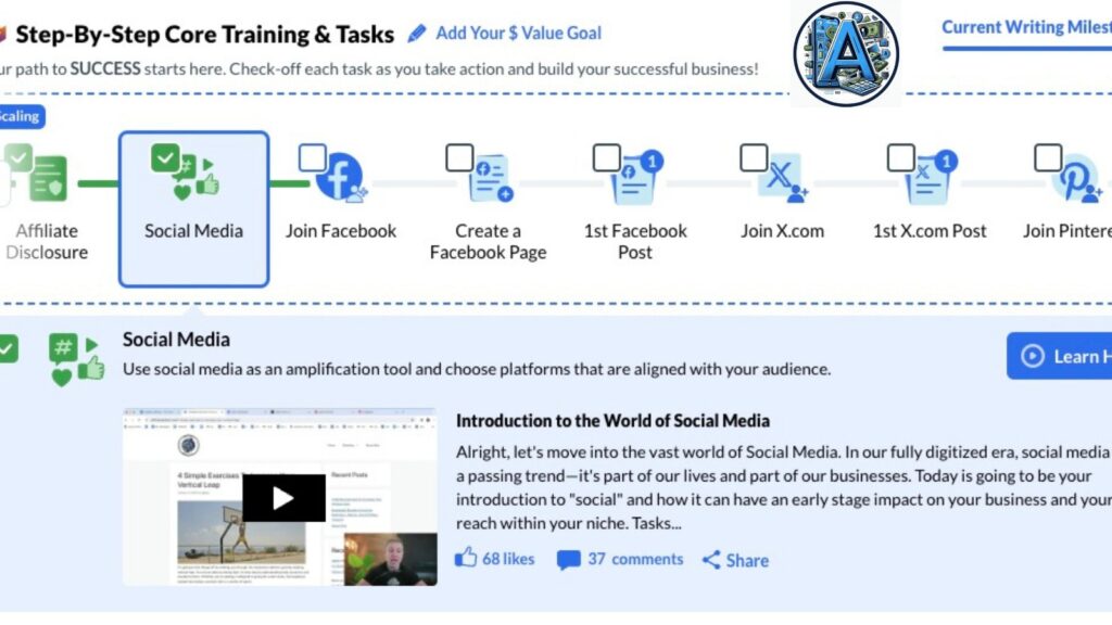 Wealthy Affiliate Hubs step by step social media training