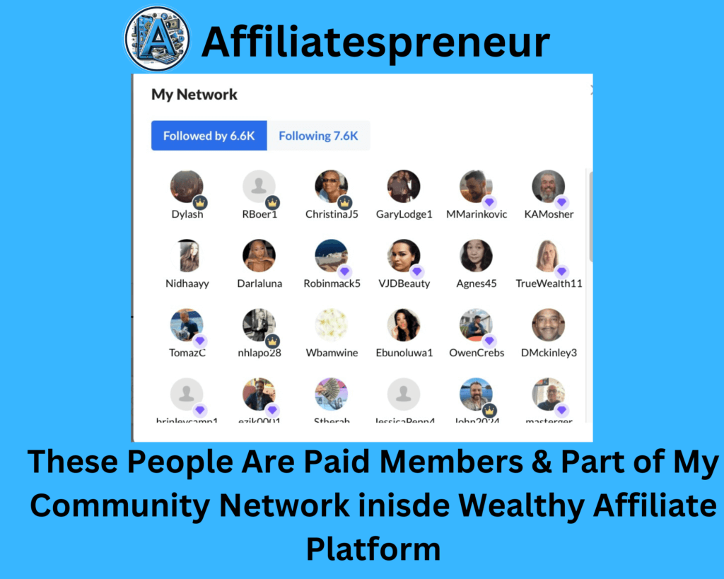 screenshot of paid members inside Wealthy Affiliate Platform