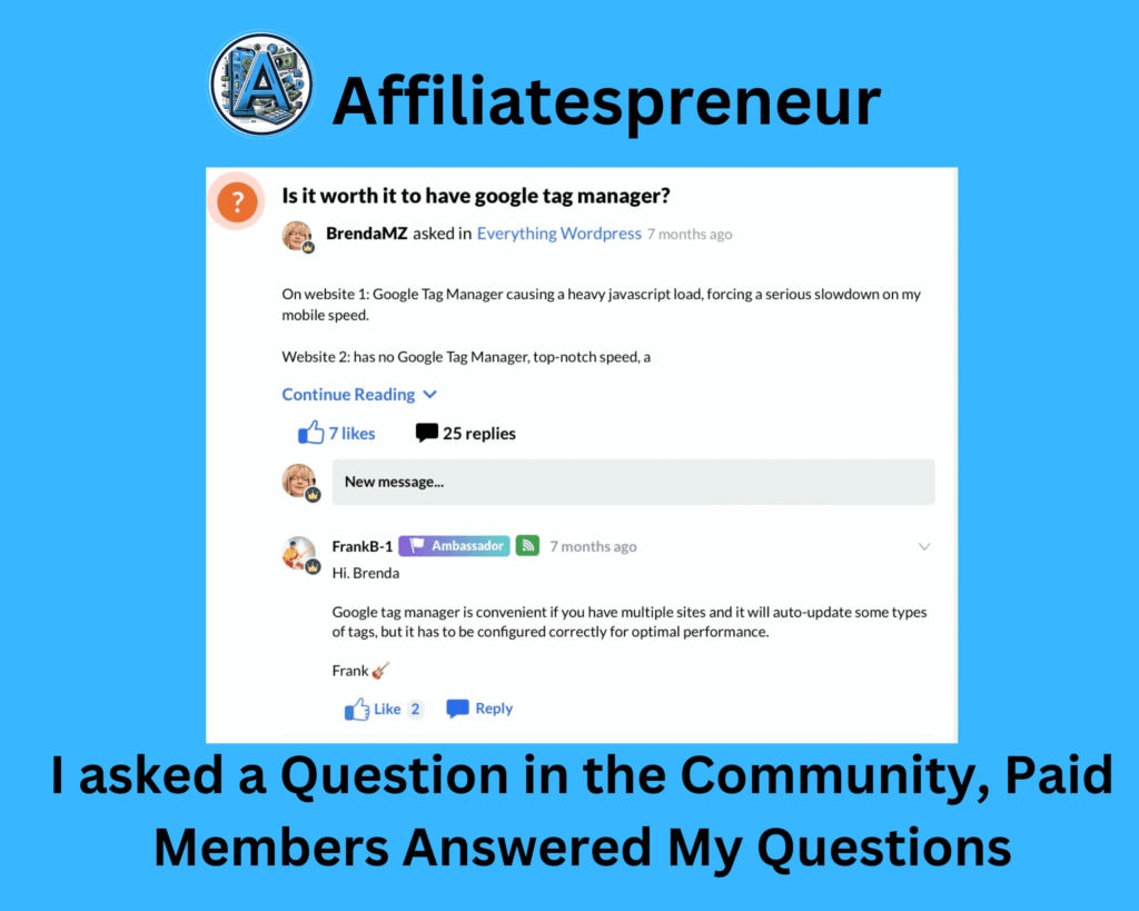 screenshot of me asking a question inside wealthy affiliate platform and paid members responded to my questions