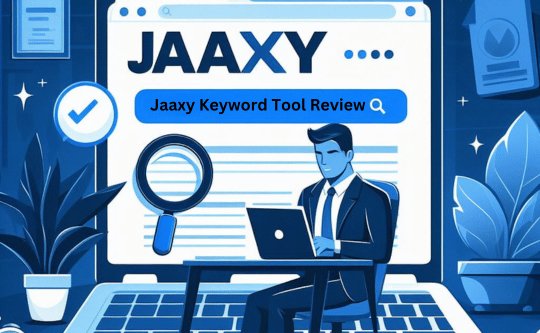 entrepreneur reading Jaaxy keyword tool review on laptop. Made with Bing AI Art