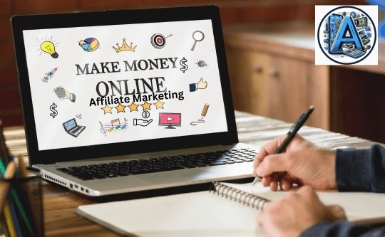 laptop screen showing make money online with affiliate marketing for beginners