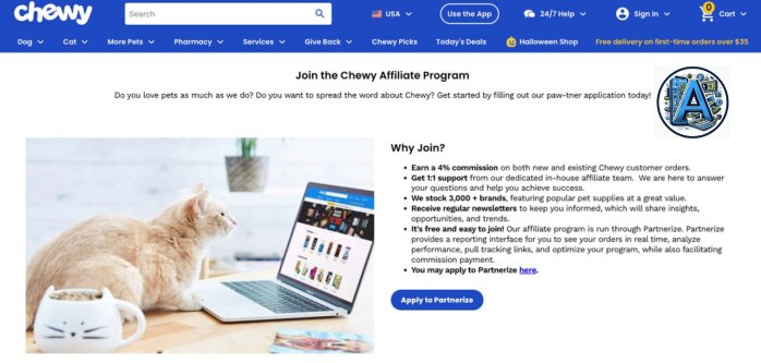 chewy affiliate program screenshot of their website