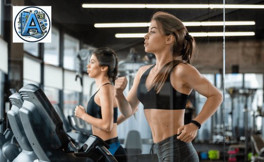 two women running on the treadmill about health and fitness In affiliate marketing.